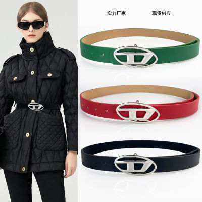 High-grade leather belt womens black new style versatile decorative jeans belt womens oval button belt mens fashion batch  AQII