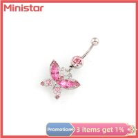 Ministar แหวนคริสตัลรูปผีเสื้อมีกระดุมสแตนเลสสตีลเพทายแฟชั่นสะดือเล็บสำหรับผู้หญิงอุปกรณ์เครื่องประดับแบบเจาะร่างกาย