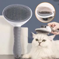 Self Cleaning Cat Brush Stainless Steel Needle Pet Comb Dog and Cat Hair Remove Pet Grooming Shedding Brush with Grooming Gloves Brushes  Combs