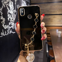 COROGI เคสสำหรับ Xiaomi Redmi Note 9S Note 9S Note 9 Pro Note 8 Note 8 Note 8 Pro Note 7 Note 7 Pro Note 5 Note 5 Pro เคสพร้อมสายรัดข้อมือรูปโคลเวอร์นำโชคสายรัดข้อมือสร้อยข้อมือชุบ6D หรูหรากันกระแทกแบบขอบสี่เหลี่ยมเคสมือถือป้องกันซิลิโคนนิ่มปกหลัง