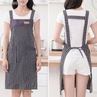 ﺴ Kitchen Apron For Woman Men Chef Work Apron Strip Pattern For Grill Restaurant Bar Shop Cafes Beauty Nails Studios Uniform