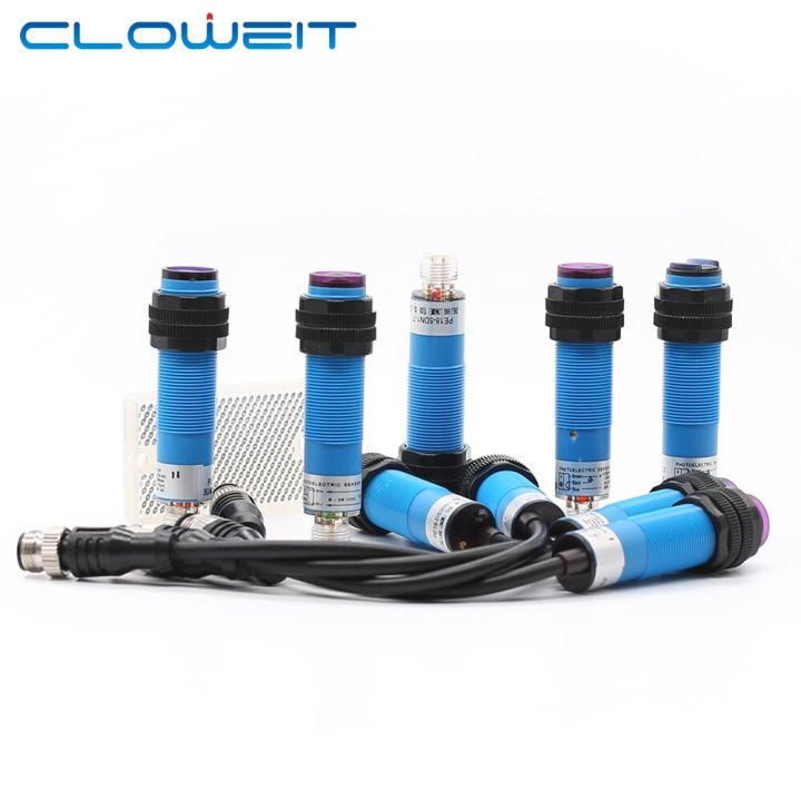 cloweit-เซ็นเซอร์ออปติคัลไฟฟ้า-m18สำหรับถ่ายภาพตัวถังพลาสติกพร้อมขั้วต่อแบบกระจายตัวสะท้อนแสงพร็อกซิมิตี้สวิตซ์ลำแสงผ่าน