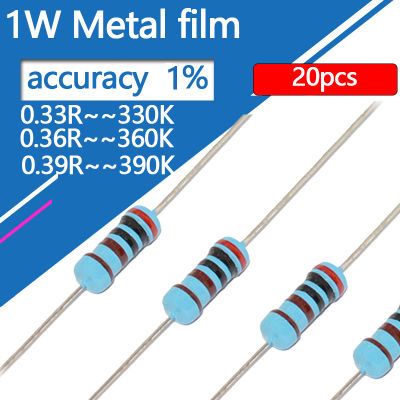 【2023】20pcs 1W Metal Film Resistor 0.33 0.36 0.36 3.3 3.9 33 36 390 360 360 390 R Kohm Five-color Ring 1 Resistance 0.33R 0.36R