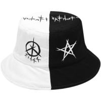 COD DSFDGESERRRRR Ready stock Korean version ulzzang bucket hat unisex tide Black and white graffiti fisherman hat man hip-hop hat