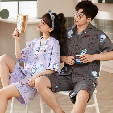 Cartoon Cute Pajamas Set For Women Men Cotton Couples Homewear