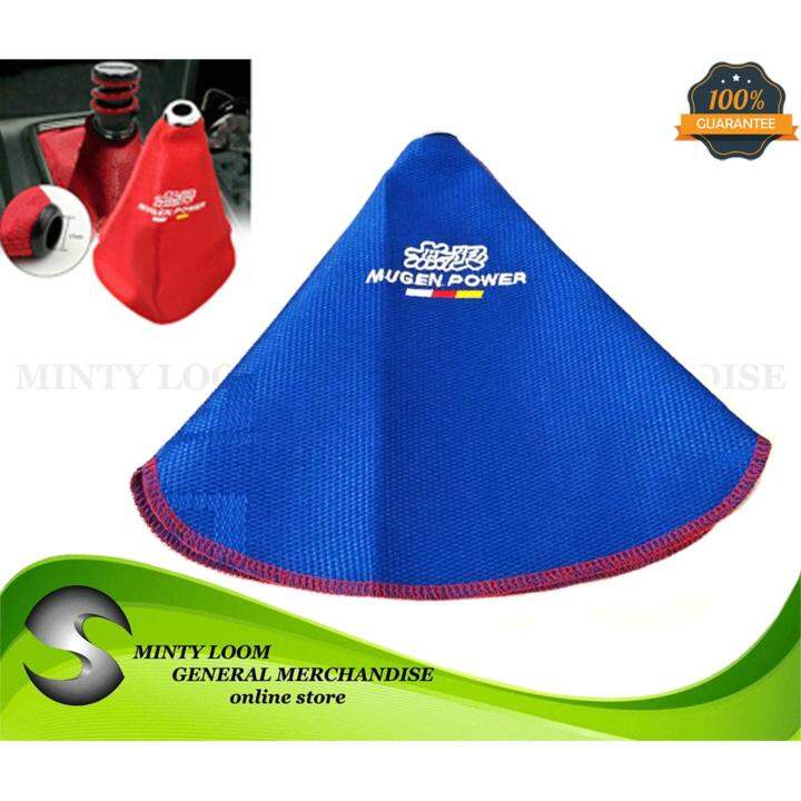 MUGEN Style Shift Knob Boot Cover - Black PVC Leather With Red Stitching For Honda Models
