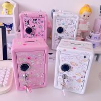 New Sanrio Cute Kawaii My Melody Cinnamoroll Wrought Iron Safe Piggy Bank Anime Girl Heart Cute Sticker Storage Cabinet Key Gift