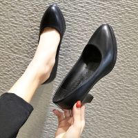 Ready Black 6cm Women Casual Office Lady Work Shoes Med Block Heel Round Toe Pumps Womens High Heels Shoes