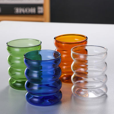 【คลังสินค้าพร้อม】Zir Mall 300Ml Creative Corrugated Cup Glass Heat-Resistant Tumbler Drinking Set Tea Juice Milk Coffee Cup Household Water Cup