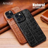 [Woo Fashion Case] Amstar Couro Genuíno Caso Do Telefone Para O Iphone 14 13 12 11 Pro Max Mini X Xr Xs Se 8 7 Plus Puro Capa Traseira