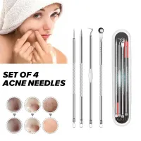 Acne Needle 4pcs Silver Black Head Needle Set Multifunctional Needle Tool For Acne Picking Beauty P6K1