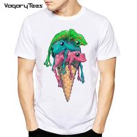 2022 Funny Icecream Frog Printed Men T-Shirt Summer Colorful Frog Tshirts Short Sleeve Funny Tees Casual Tops