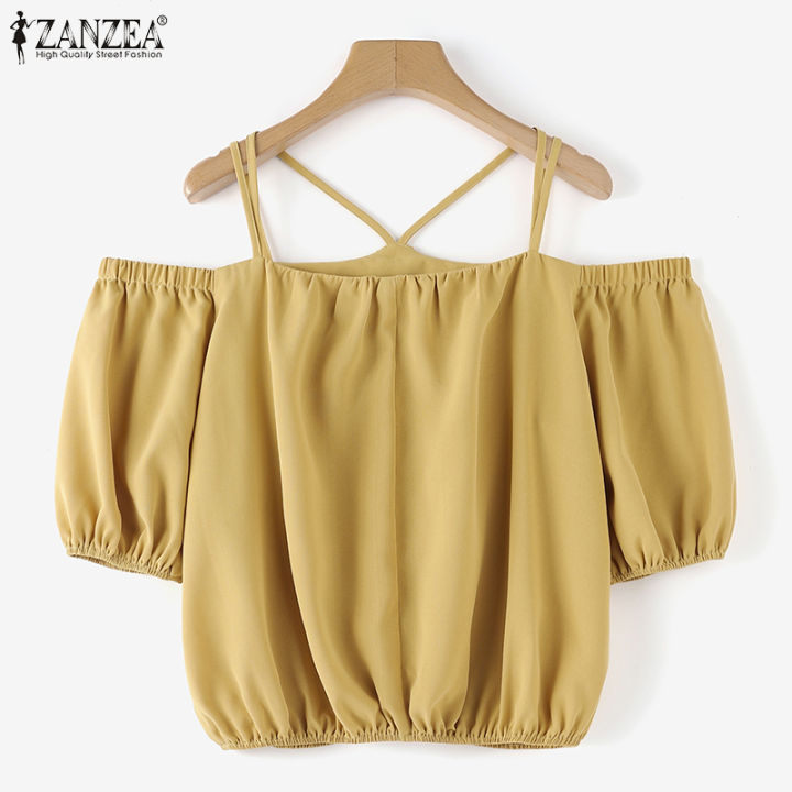 สินค้ามาใหม่-จัดส่งฟรี-fancystyle-zanzea-เสื้อสไตล์เกาหลีของผู้หญิงแขนพองเปิดไหล่เสื้อยืดแฟชั่นเสื้อเชิ้ตหลวม-9