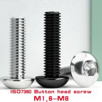 5pcs-50pcs M1.6 M2 M2.5 M3 M4 M5 M6 304 A2-70 Stainless Steel Black grade 10.9 ISO7380 Hexagon Hex Socket Button Head Screw Nails Screws Fasteners