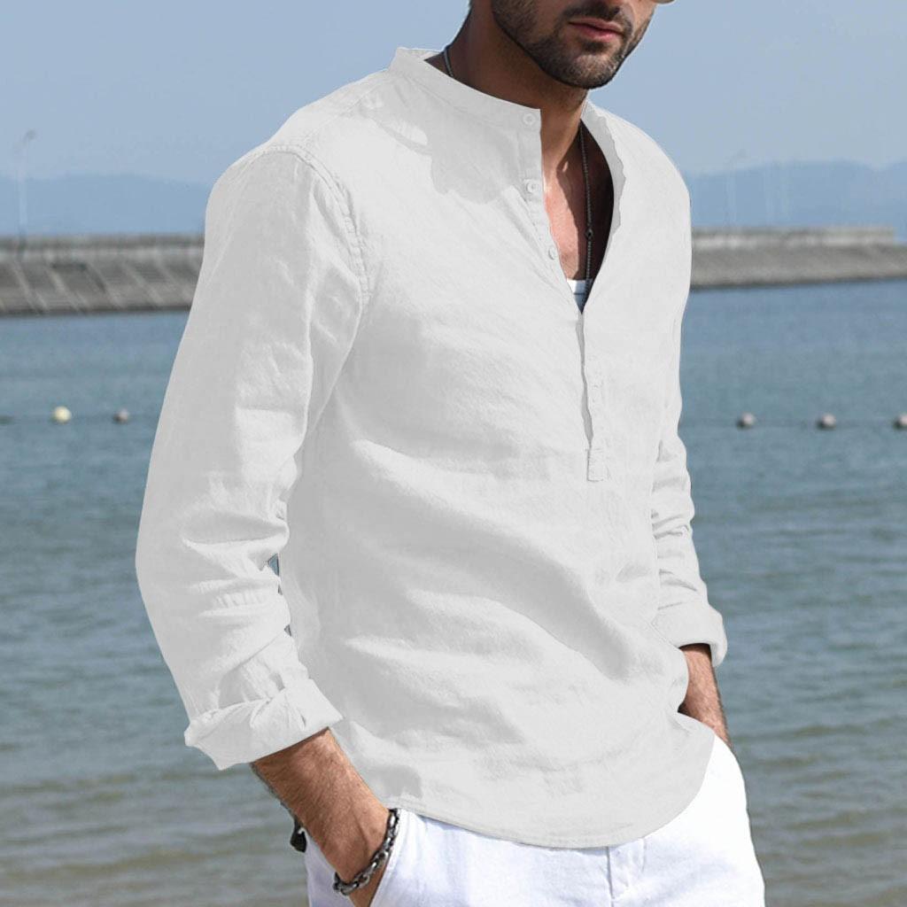 Mens Shirts Linen Tronet Mens Baggy Cotton Linen Solid Button Short Sleeve Retro T Shirts Tops Blouse 