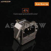 Aucharm IEC ซ็อกเก็ต4N สีม่วงทองแดงชุบทอง15A250โวลต์ไฮไฟไฟไฟ AC ฟิวส์ซ็อกเก็ต