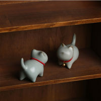 Chinese Ru Kiln Opening Ceramic Cute Cat Tea Figurines Tea Ceremony Zen Table Room Decoration Accessories Animal Ornament