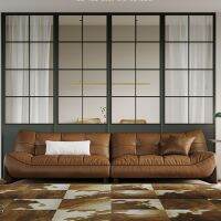 Leather sofa, Italian minimalist, first-floor cowhide living room, simple designer, creative brown vintage small house