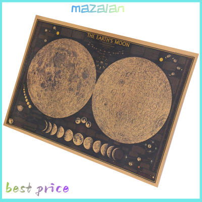 mazalan Tie LER กระดาษย้อนยุคขนาดใหญ่โลกดวงจันทร์แผนที่โปสเตอร์ผนัง