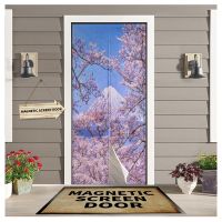 【LZ】▬﹊✠  Mount Fuji Cherry Tree Pink Flowers Magnetic Screen Door Curtain Home Summer Window Mosquito Net for Kitchen Bedroom