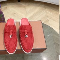 Red Couple Loafers Luxurious Genuine Leather Suede Flat Bottom Womens 2023 Leisure New Fashion Holiday Slippers Comfortable