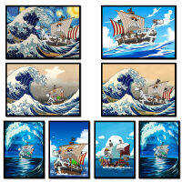 Canvas Monkey D. Luffy Paints Sailing โปสเตอร์อะนิเมะพิมพ์ภาพผนังศิลปะห้องนั่งเล่นตกแต่งบ้าน Cuadros ใหม่ Toy