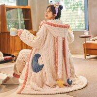 2022 Thick Winter Pajamas For Women Cartoon Sleepwear Robe Pants Set Jacquard Weave Bath Robe Homewear PJ Sets Flannel Kawaii