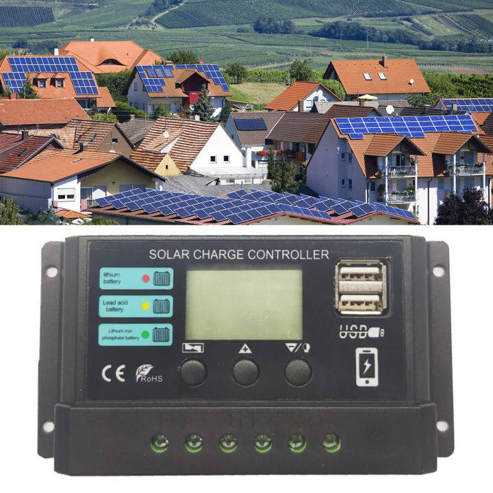 10A/20A/30A Solar Panel Battery Regulator Dual USB Port 12V 24V Solar ...