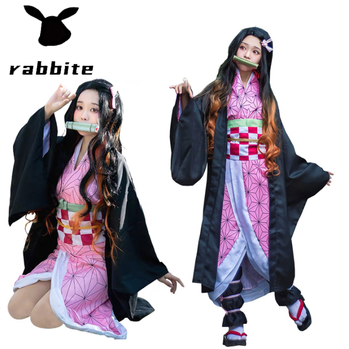 Rabbite Anime Costume for Kids Girl Kimetsu No Yaiba Kamado Nezuko ...