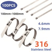 100pcs 316 Cable Ties Stainless Steel 4.6mm 7.9mm Length 100-1000mm Locking Exhaust Wrap Marine Sealing Metal Zip Tie Cable Management