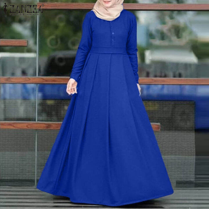 เคลียร์สต๊อกขาย-จัดส่งฟรี-fancystyle-zanzea-muslimah-ผู้หญิงมุสลิมเต็มแขน-abaya-maxi-dress-วินเทจคอกลมพรรคชุด-a-line