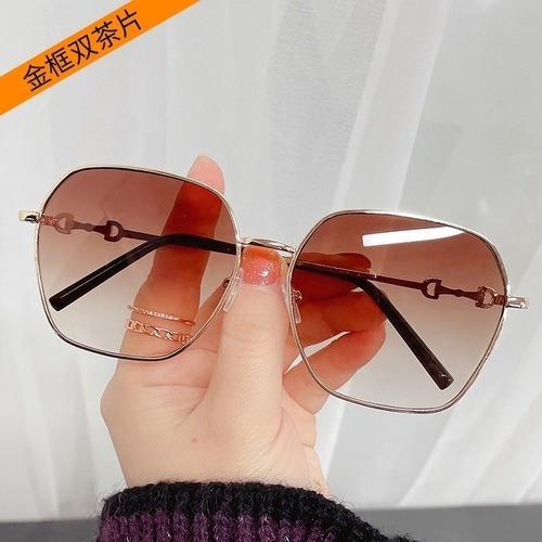 แว่นกันแดดแฟชั่นทรงสี่เหลี่ยมสำหรับผู้หญิง-แว่นตาอินเทรนด์ผู้ชายแว่นกันแดดขนาดใหญ่กรอบโลหะ