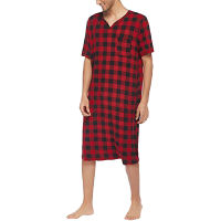 Mens Lattice แขนสั้น V คอเสื้อ Nightshirt Sleep Robe เสื้อคลุมอาบน้ำหลวมชุดนอน Casual Home สวม A50