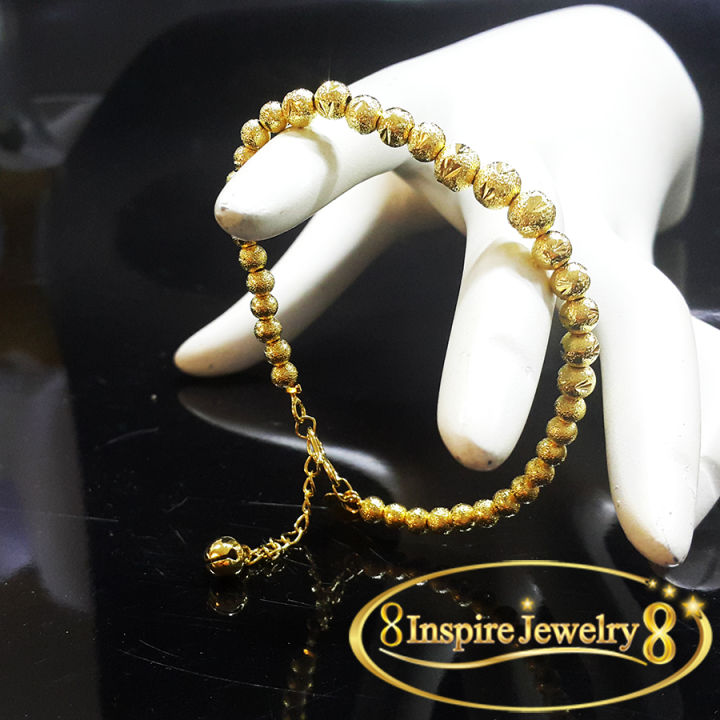 inspire-jewelry-สร้อยข้อมือทองเม็ดกลม-ตอกลายแบบร้านทอง-ใส่ถอดง่าย-สวมใส่ได้ทุกโอกาส-วัสดุคุณภาพดี-ไม่ลอกดำ-ใส่โดนน้ำได้-ไม่ระคายเคือง