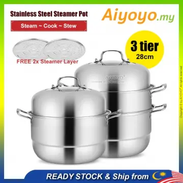 Stainless Steel Cooking Utensils, 3 Layers Steamer Set, Stainless