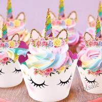 【Ready Stock】 ❦ E05 24Pcs Unicorn Cupcake Toppers and Wrappers Kids Party Cake Decorations Set