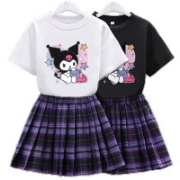 เสื้อกระโปรงมีจีบเสื้อแขนสั้นสำหรับเด็กหญิงเด็กน่ารัก Sanrio Kuromi ชุด Jk เสื้อยืดอะนิเมะผ้าฝ้ายของขวัญชุดเดรสเจ้าหญิงน่ารัก