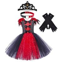 Vampire Costume for Girls Gothic Halloween Dress for Girls Vampire Costume 4PCS/Set Vampires Tutu-Dress Girls for 2-12 Year Old Girl fun