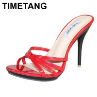 รองเท้าสลิปเปอร์แฟชั่น2 Timetangwomen,รองเท้าแฟชั่นผู้หญิง High Heels Merah รองเท้าสตรีรองเท้าส้นเข็มขนาด11ซม.