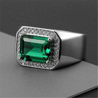 Fashion Emerald cut Mens Ring With Sapphire Blue Emerald CZ Zircon Main Stone Beautiful &amp; Generous