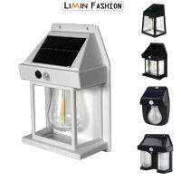 หลอดแอลอีดีกันน้ำกลางแจ้ง Lampu Solar Dinding ไส้หลอดทังสเตนการเหนี่ยวนำโคมไฟดอกไม้ลานบ้านมนุษย์ไฟติดรั้ว3โหมดสำหรับสวน