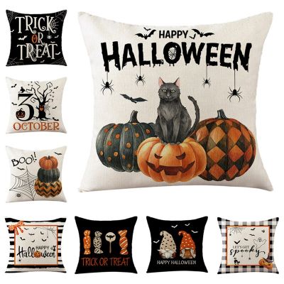 45x45cm Halloween Pillowcase Linen Pumpkin Printed Sofa Cushion Cover Home Living Room Decor