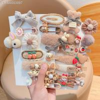 ☌¤ 5/10/16 Pcs/Set Baby Girl Cute Plush Cartoon Flower Bow Hair Clips Children Coffee Color Lambswool Hairpins Kid Hair Accessories