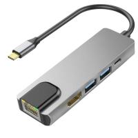 RYRA 5 In 1 USB Type C ฮับที่เข้ากันได้กับกิกะบิตอีเธอร์เน็ต Rj45แลนอะแดปเตอร์สำหรับ Macbook ธันเดอร์โบลท์3 USB-C ที่ชาร์จ