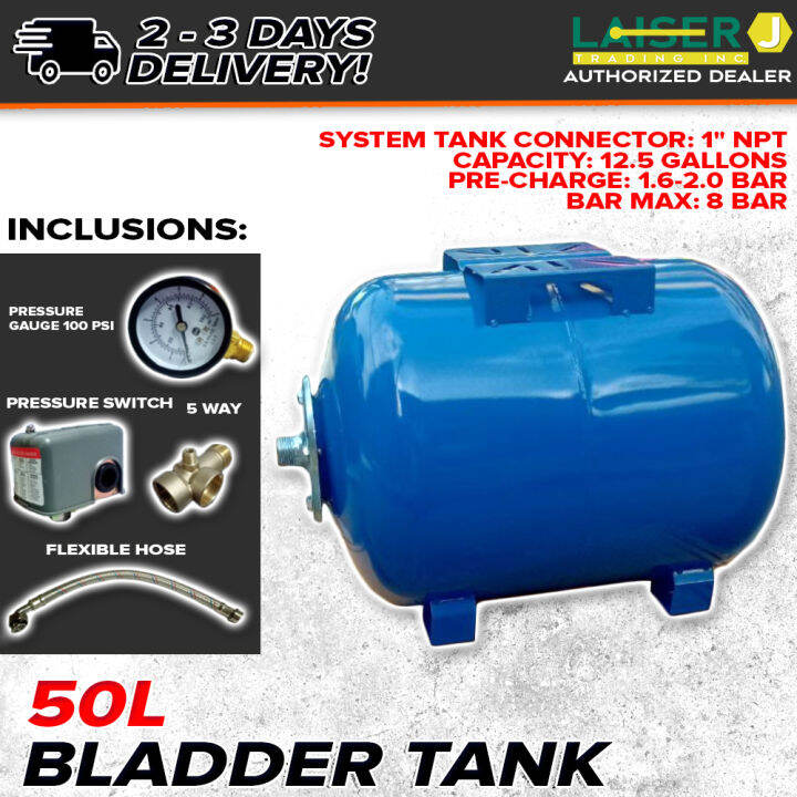 Horizontal Bladder Tank 12.5 Gallons 50 Liters w/ Accessories Lazada PH