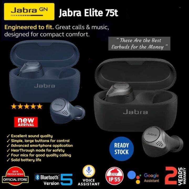 Jabra Wireless bluetooth headset Elite 75t ANC compatible Earphones