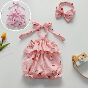BD38 Body yếm áo liền quần RIOKIDS cho bé gái sơ sinh họa tiết thỏ hồng