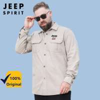 JEEP SPIRIT แขนยาว เสื้อเชิ้ต Cotton Outdoor หลวม แขนยาว Vintage เสื้อเชิ้ตผู้ชาย กระเป๋าลำลอง