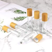 3pcs 5ml 10ml 15ml Empty Frosted/Clear Glass Roll On Ball Bottle with Bamboo Lid Essential Oil Perfumes Sub-bottling Containers