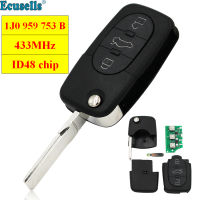 Oibwye รีโมกุญแจแบบพลิก Fob Keyless ชิป ID48 433Mhz สำหรับด้วงกอล์ฟโฟล์คสวาเกนพาสสาทโบราโพลา1J0 1JO959753B 959 753 B